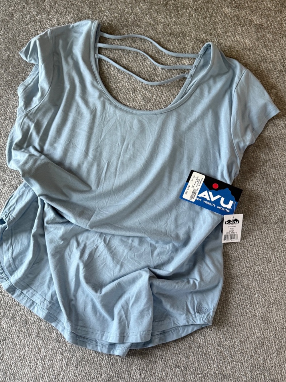 KAVU Women's Cozumel Fog Size Large Strappy Back Scoop Neck Athletic Top